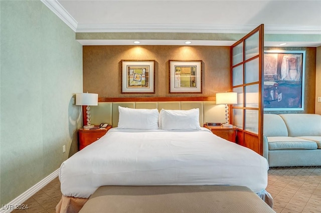 bedroom featuring ornamental molding