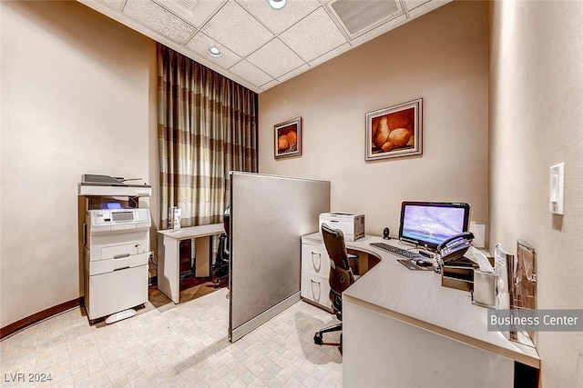 office featuring a paneled ceiling