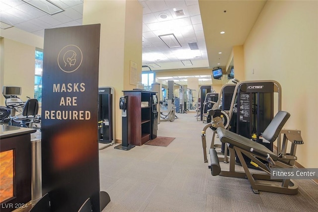 gym with light carpet