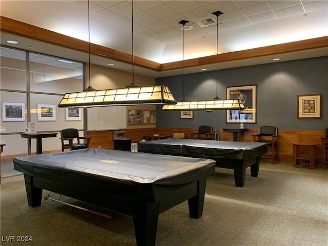 playroom with carpet floors and pool table