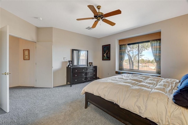 bedroom with carpet floors and ceiling fan