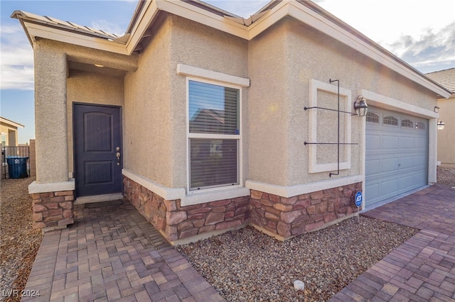 exterior space with a garage