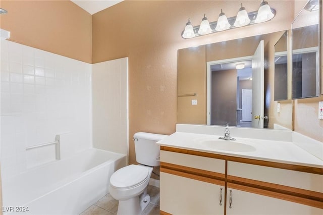 full bathroom featuring tile patterned flooring, vanity, shower / bathtub combination, and toilet