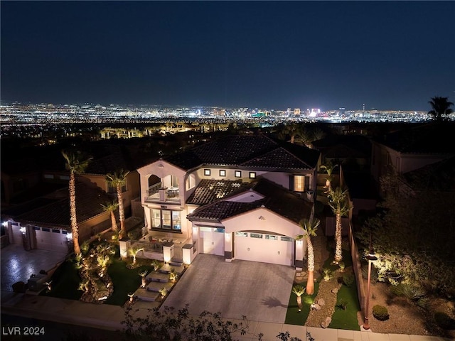 view of aerial view at night