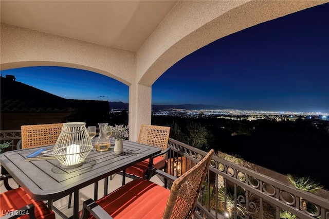 view of balcony at night