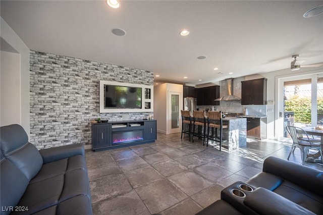 living room with ceiling fan