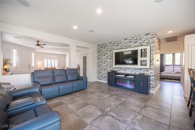 living room with ceiling fan