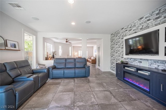 living room with ceiling fan