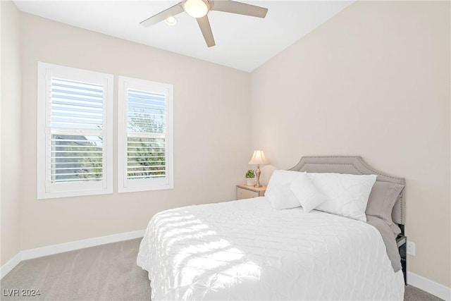 bedroom with carpet floors and ceiling fan