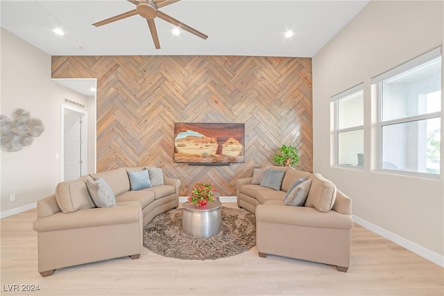 living room with ceiling fan