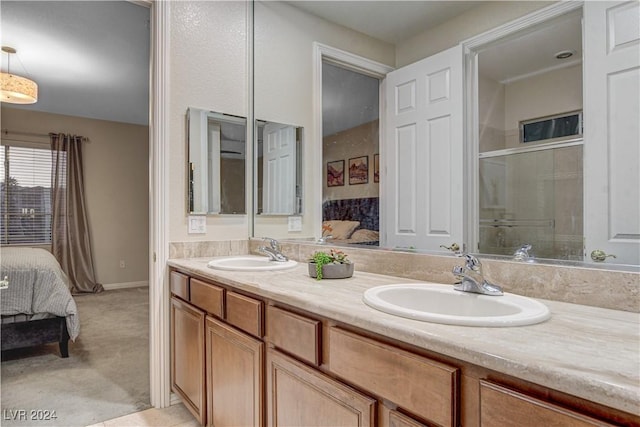 bathroom featuring vanity and walk in shower