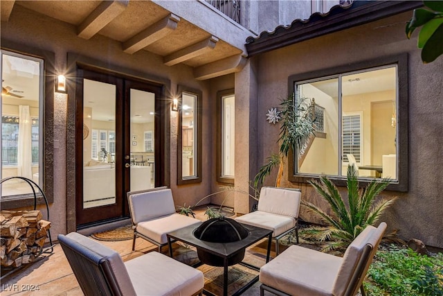 view of patio / terrace with a fire pit