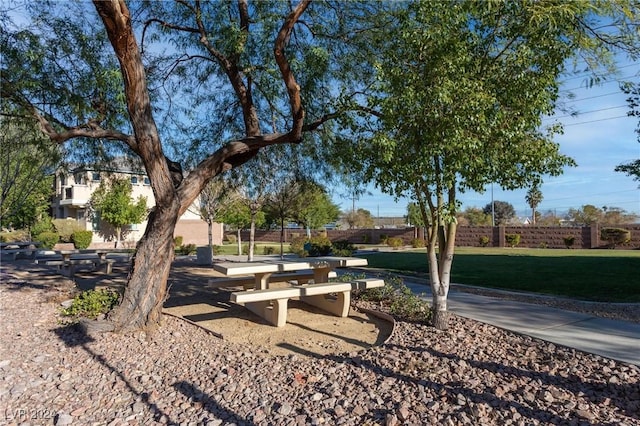 view of community featuring a lawn