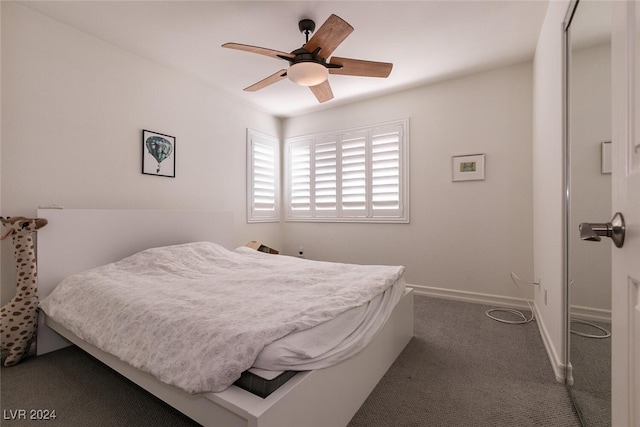 bedroom featuring carpet and ceiling fan