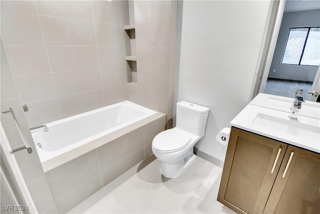 bathroom with toilet, tile patterned flooring, and vanity