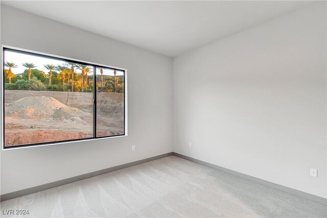 spare room with baseboards and light colored carpet