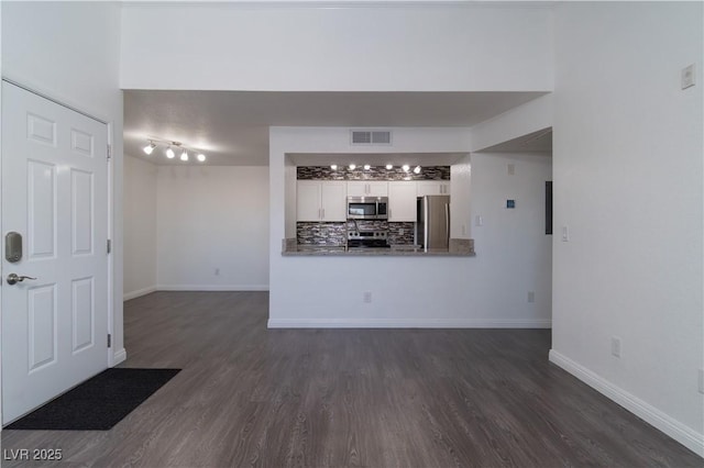 unfurnished living room featuring dark hardwood / wood-style flooring