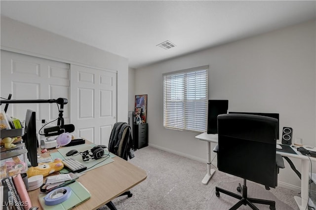 view of carpeted home office