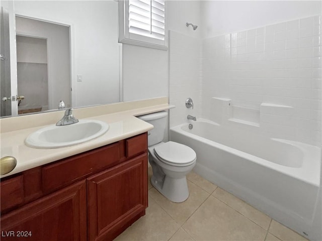 full bathroom featuring tile patterned flooring, vanity, toilet, and bathtub / shower combination