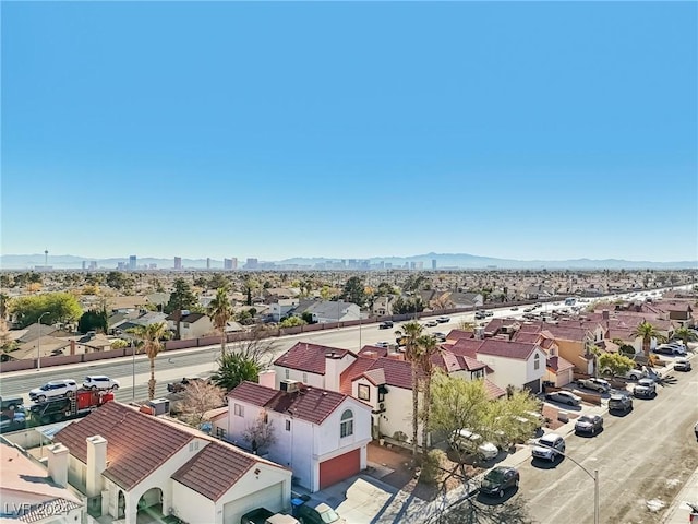 drone / aerial view featuring a mountain view