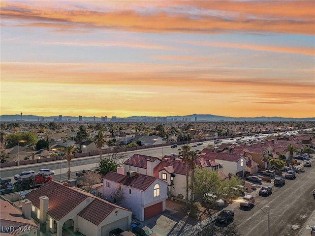 view of aerial view at dusk