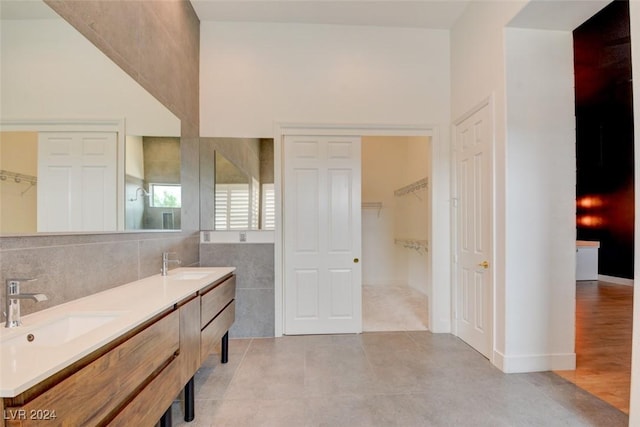 bathroom featuring hardwood / wood-style floors and vanity