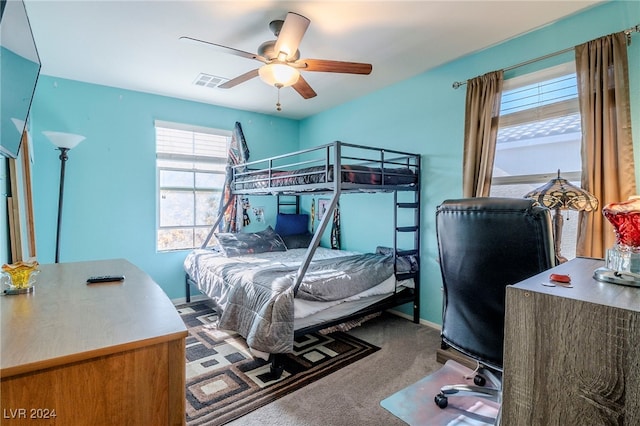 bedroom with carpet flooring and ceiling fan