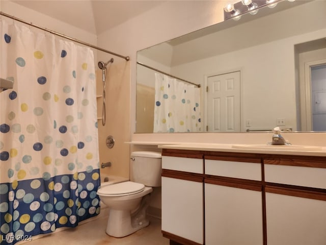 full bathroom featuring tile patterned flooring, vanity, shower / bath combo, and toilet