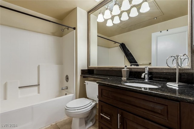 full bathroom featuring vanity, tile patterned flooring, shower / bathing tub combination, and toilet