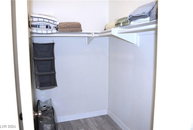 walk in closet with wood-type flooring