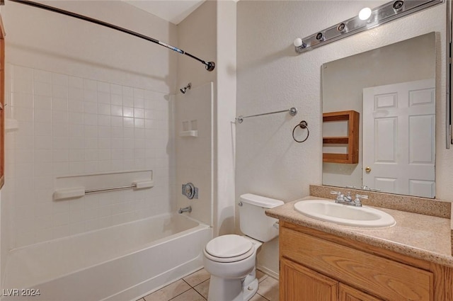 full bathroom featuring vanity, tile patterned flooring, shower / bathing tub combination, and toilet