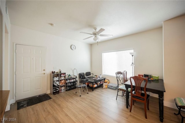 interior space featuring light wood-type flooring and ceiling fan