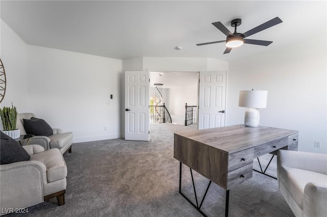 office area with carpet flooring and ceiling fan