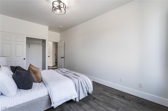 bedroom featuring a closet and dark hardwood / wood-style flooring