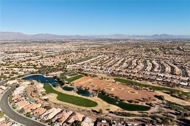 bird's eye view with a water and mountain view