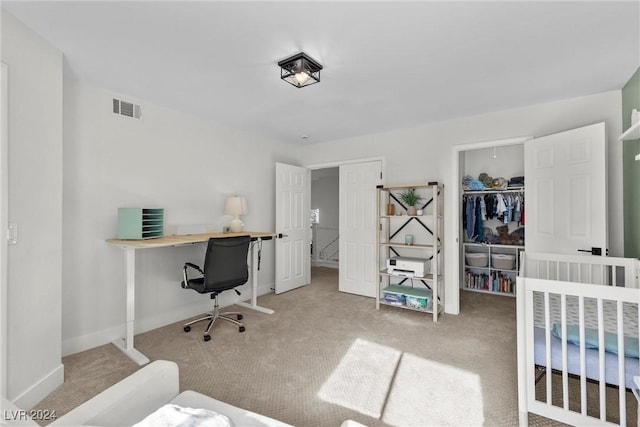 carpeted bedroom featuring a spacious closet and a closet