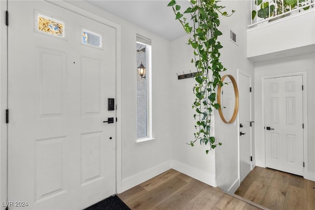 entryway with hardwood / wood-style floors and a wealth of natural light