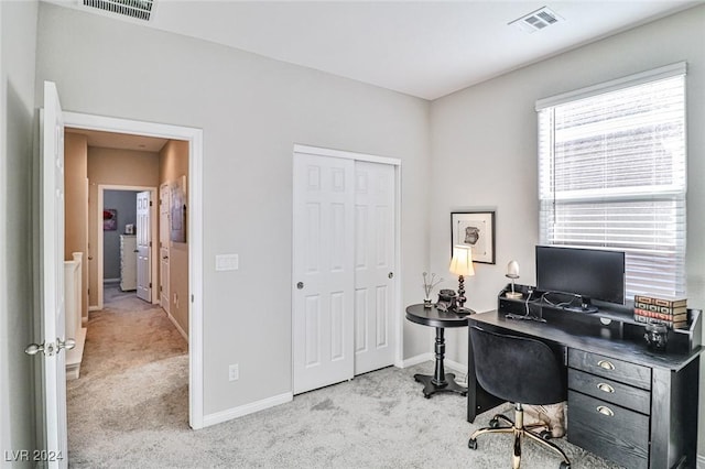 view of carpeted office space