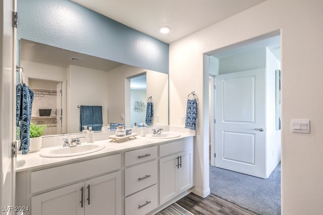 bathroom with vanity and hardwood / wood-style flooring