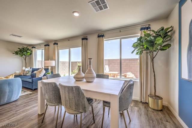 dining room featuring hardwood / wood-style flooring and a healthy amount of sunlight