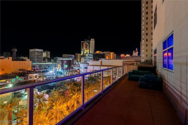 view of balcony at night