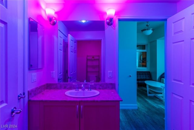 bathroom with hardwood / wood-style floors and vanity