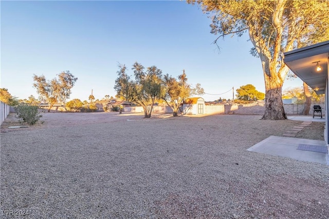 view of yard with a shed