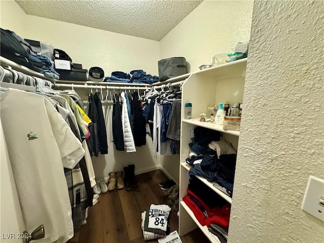 walk in closet with hardwood / wood-style floors