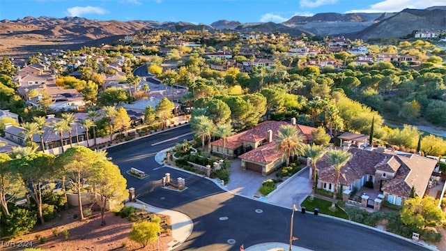 birds eye view of property with a mountain view