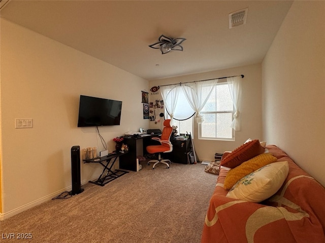 home office with carpet floors