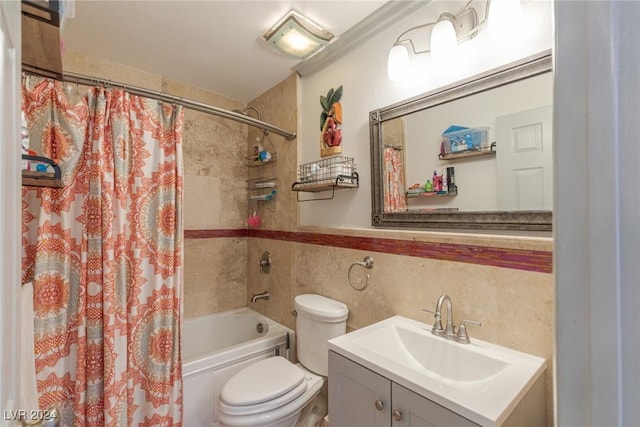 full bathroom featuring vanity, toilet, and shower / bath combo with shower curtain