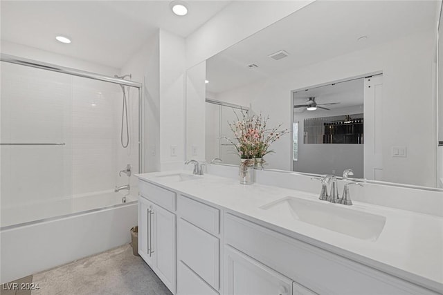 bathroom with ceiling fan, vanity, and shower / bath combination