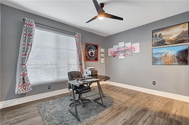 office featuring ceiling fan and wood-type flooring