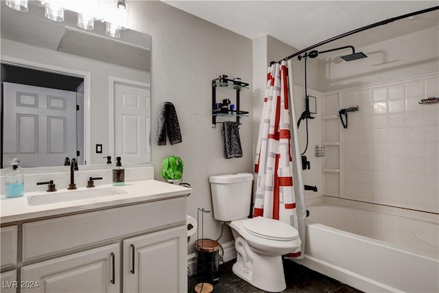 full bathroom featuring shower / tub combo, vanity, and toilet